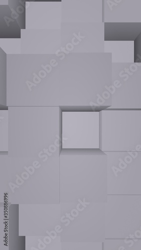 Abstract gray elegant cube geometric background. Chaotically advanced rectangular bars. 3D Rendering, 3D illustration