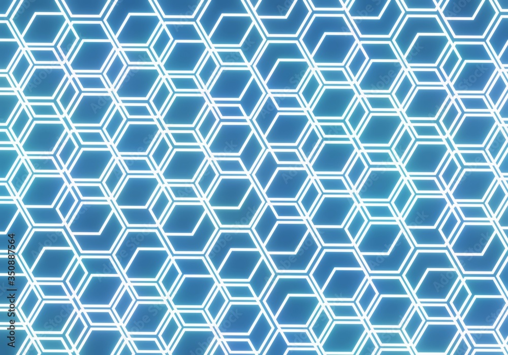 Abstract neon honeycombs on blue. Modern stylish texture. 3d illustration Abstract neon honeycombs on blue. Modern stylish texture. 3d illustration