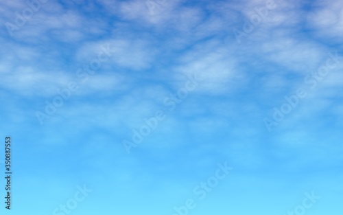 Blue sky background with white clouds. Cumulus white clouds in the clear blue sky in the morning. 3D illustration