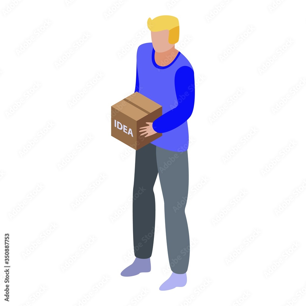 Boy with box idea icon. Isometric of boy with box idea vector icon for web design isolated on white background