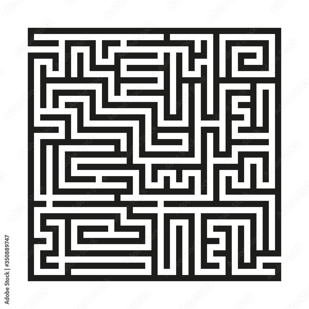 Black square vector maze isolated on white background. Black labyrinth with one right way. Vector maze icon. Labyrinth symbol. Kids puzzle Black square vector maze isolated on white background. Black labyrinth with one right way. Vector maze icon. Labyrinth symbol. Kids puzzle