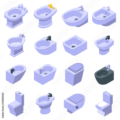 Bidet icons set. Isometric set of bidet vector icons for web design isolated on white background