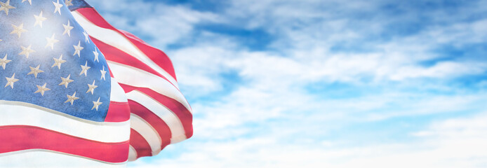 American National Holiday. US Flags with American stars, stripes and national colors. President's Day. 4th July. Veterans Day. Memorial Day.