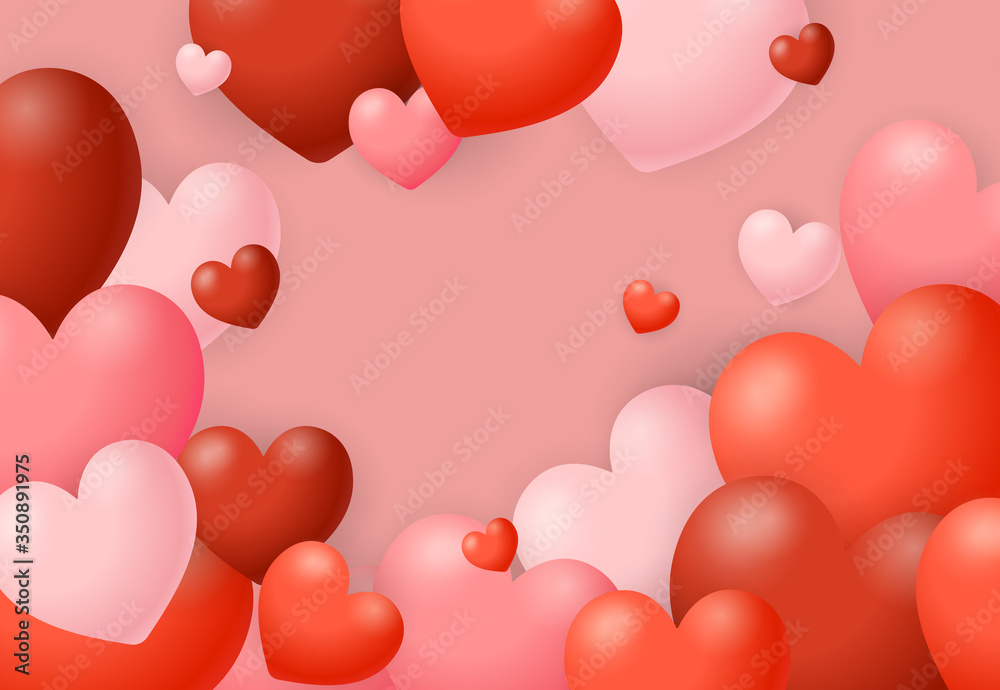 Red and pink hearts illustration. Card, romantic, hearts. Saint Valentines Day concept. illustration can be used for topics like gift card, love, romantic