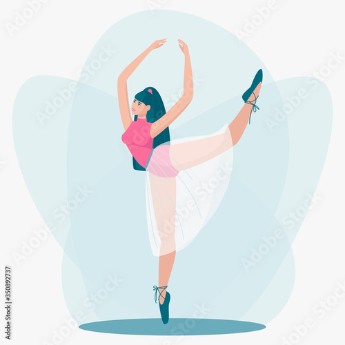 Canvas Print Ballerina stands in a beautiful pose aplomb in a delicate skirt and pointe shoes