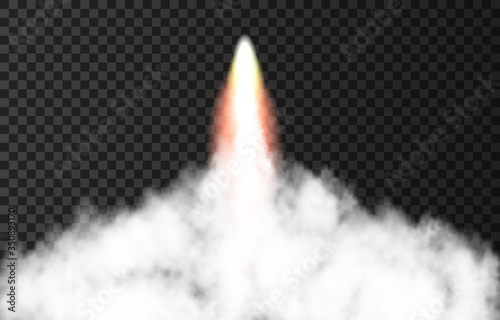 Flame and smoke from space rocket launch.