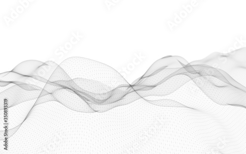 Abstract landscape on a white background. Cyberspace grid. hi tech network. Depth of field. 3d illustration