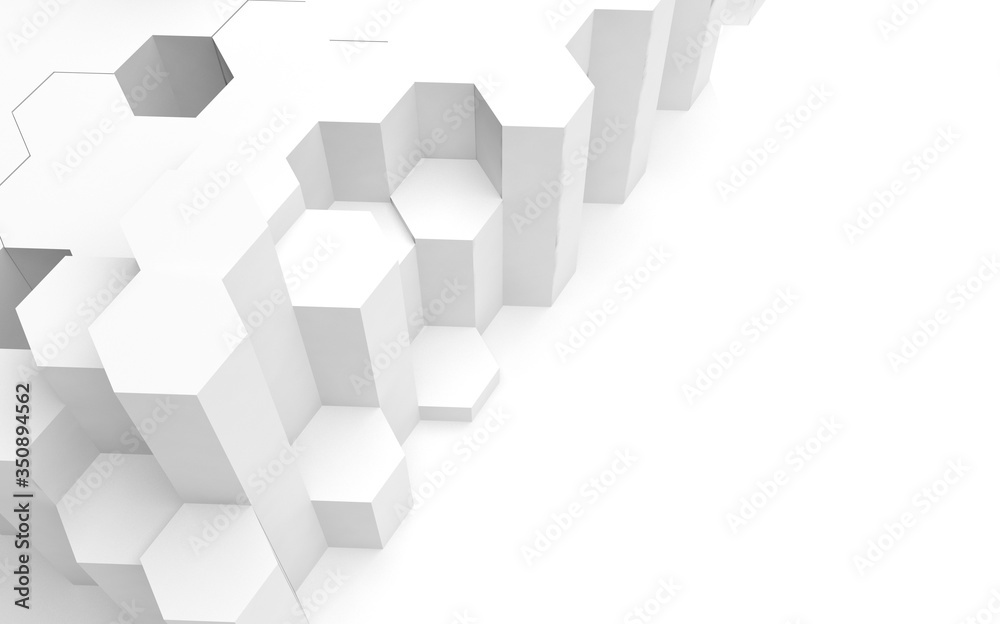 Obraz premium White abstract background with honeycomb. Hexagon bars isolated on white backdrop. 3D illustration