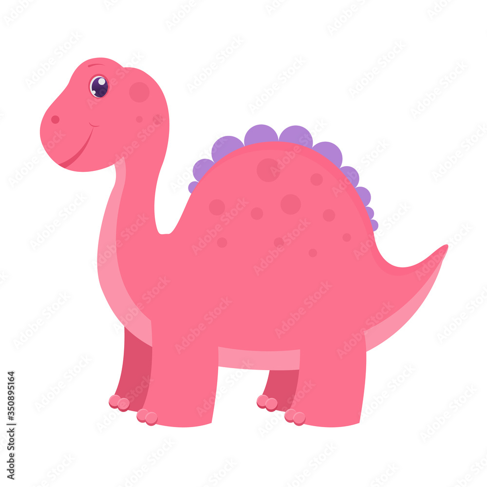 Cute cartoon vector pink dinosaur for kids