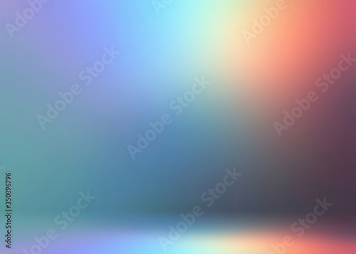 Hologram empty room 3d background blur. Blue lilac red gradient pattern on wall and floor smooth texture.