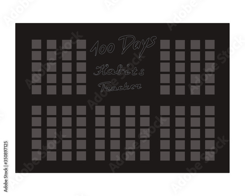 Vector illustration habits tracker 100 dats planning for notebook, information board, magnetic board. 