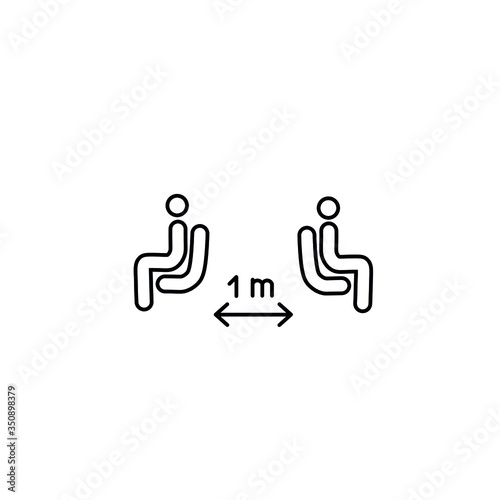 Social distancing in cafe. Distance of 1 meter between the tables in cafe or restaurant. Keep a safe simple thin line icon vector illustration