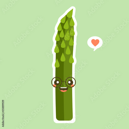 cute asparagus character cartoon mascot vegetable healthy food concept isolated vector illustration.  High protein resource. Vegan food.  Use as vegetarian recipe, agricultural harvest 