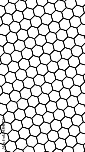 Black honeycomb on a white background. Perspective view on polygon look like honeycomb. Isometric geometry. Vertical image orientation. 3D illustration © Plastic man