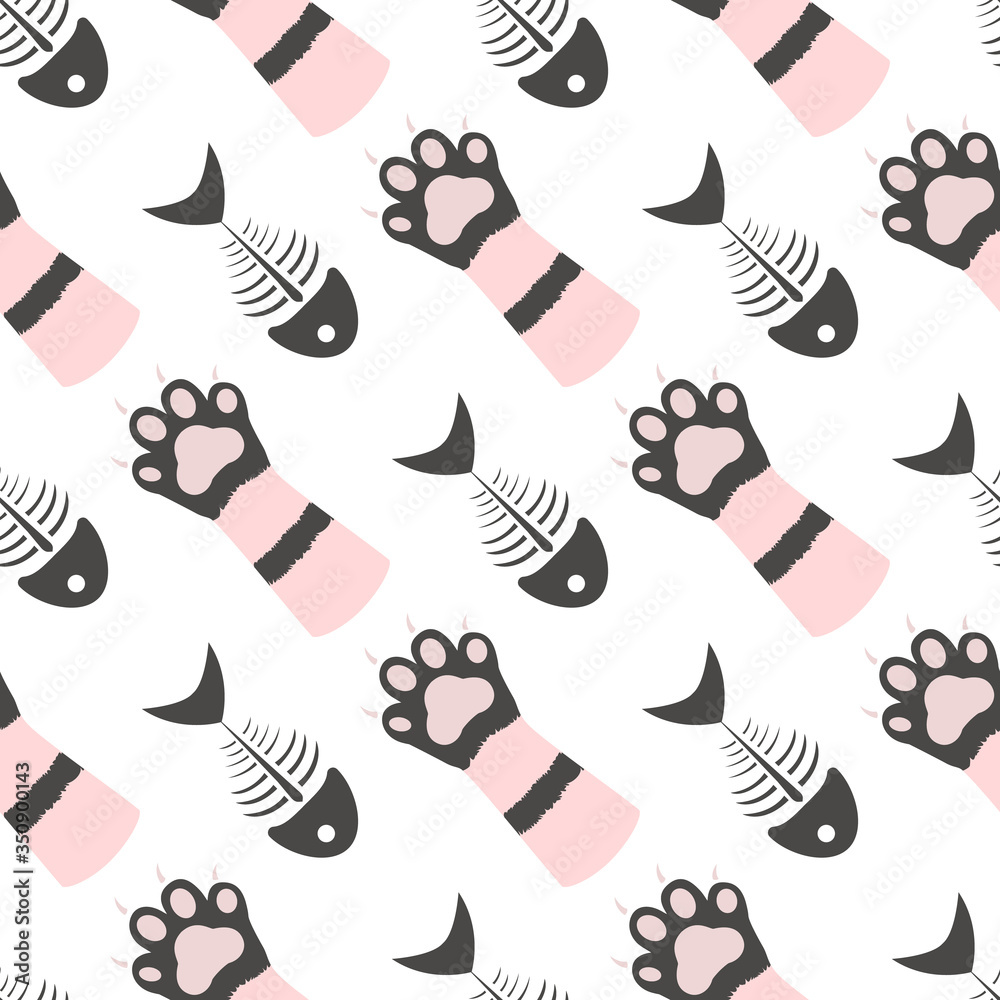 Cat paws and fish skeleton pattern Cat paws and fish skeleton pattern