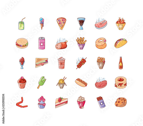 set of icons food on white background