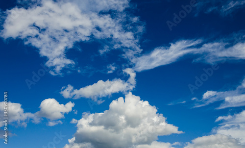 Cumulus white clouds against a blue sky.