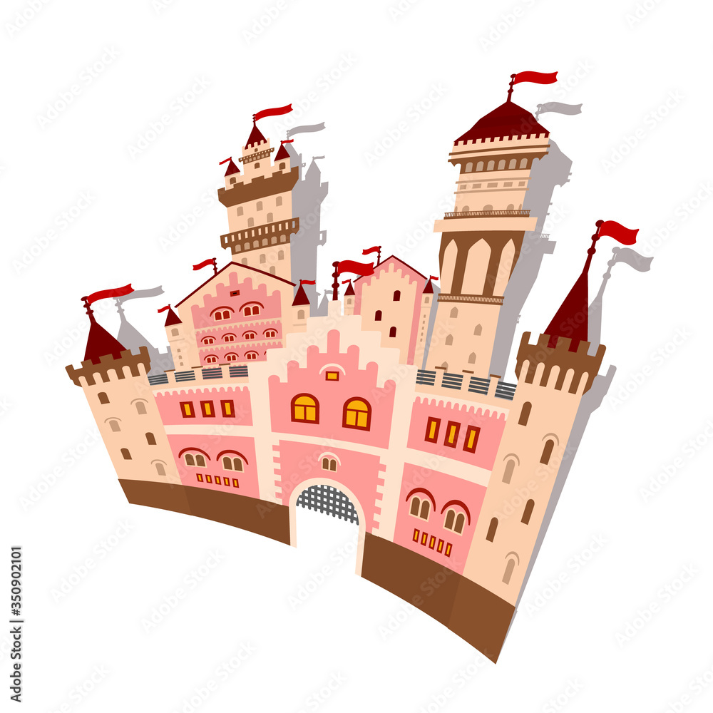 Paper Fairy Tale Castle Isolated on White Background