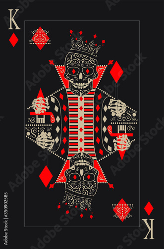 King skull card cubes. Pope with hat and symbols vector, black and white.
