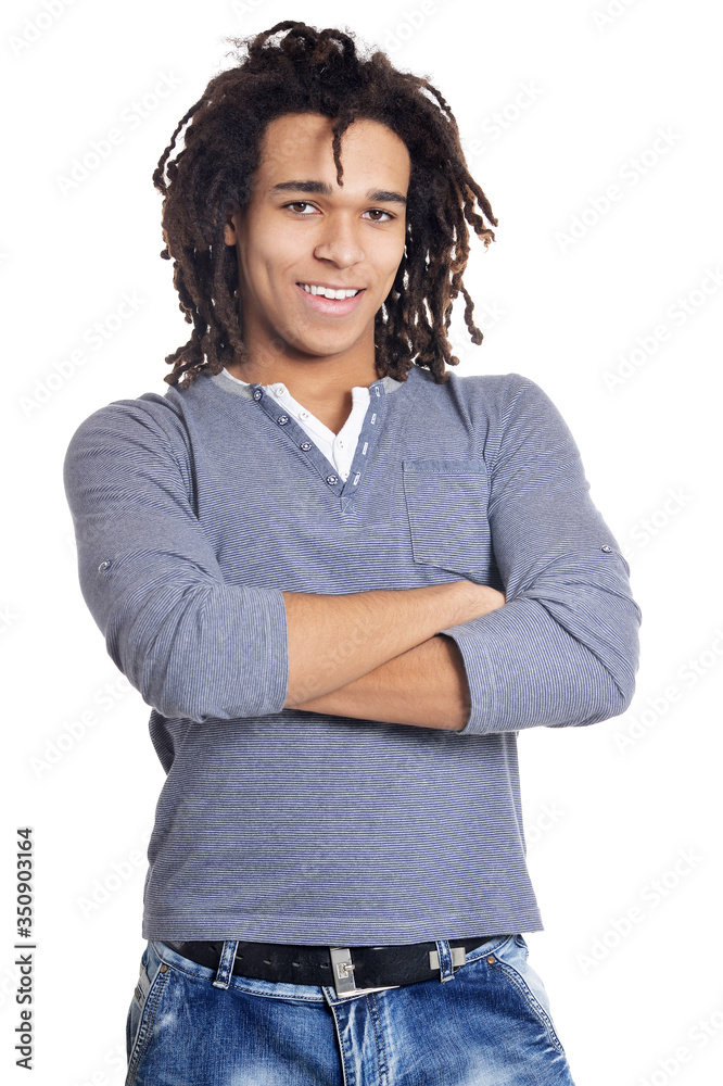 Handsome young man pointing against white background Handsome young man pointing against white background