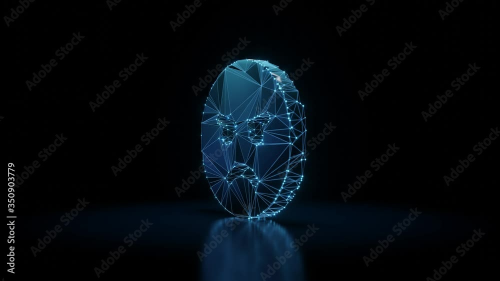 3d rendering seamless loop 4k rotation wireframe neon glowing circle angry emoticon with shining dots on black background with blured reflection on floor 3d rendering seamless loop 4k rotation wireframe neon glowing circle angry emoticon with shining dots on black background with blured reflection on floor
