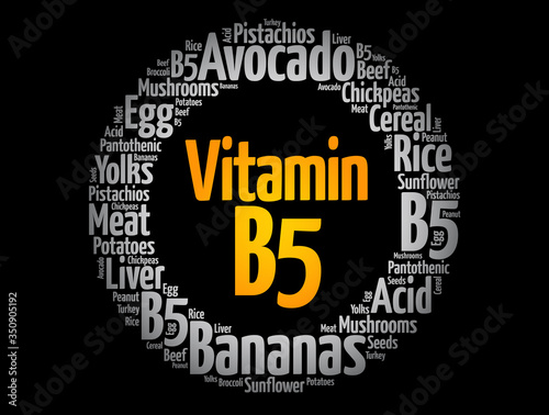 Vitamin B5 word cloud collage, health concept background