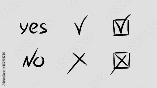 Handwrite YES, NO, check mark and X symbol. Alpha matte. 4k