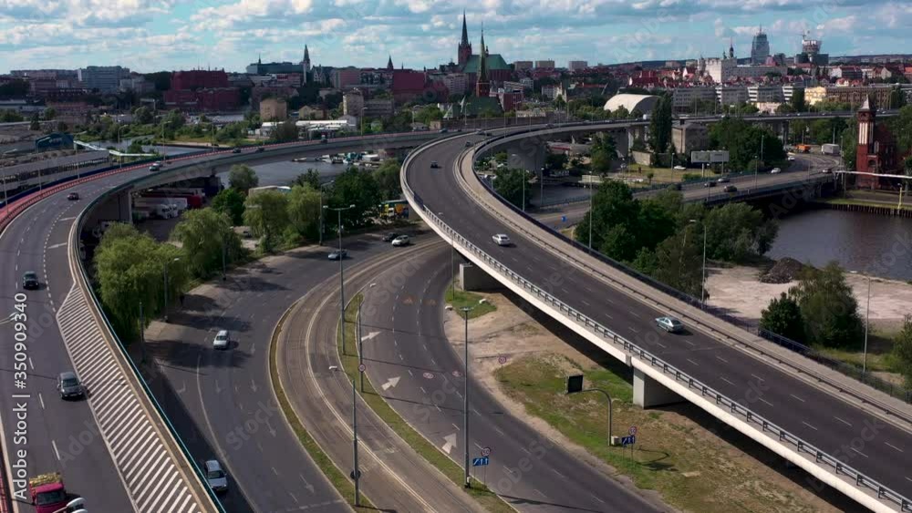 Aerial view of road, viaduct and Szczecin's panorama, Poland Aerial view of road, viaduct and Szczecin's panorama, Poland
