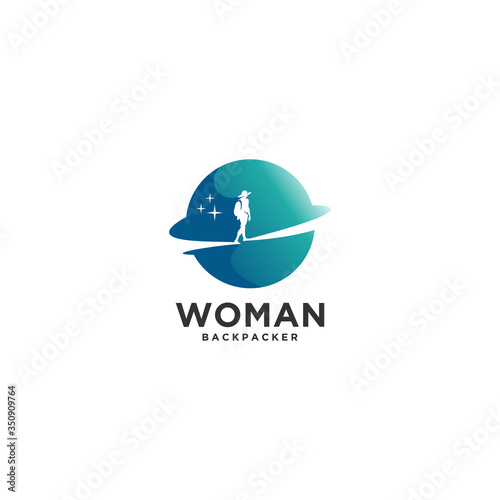 woman backpacker world logo