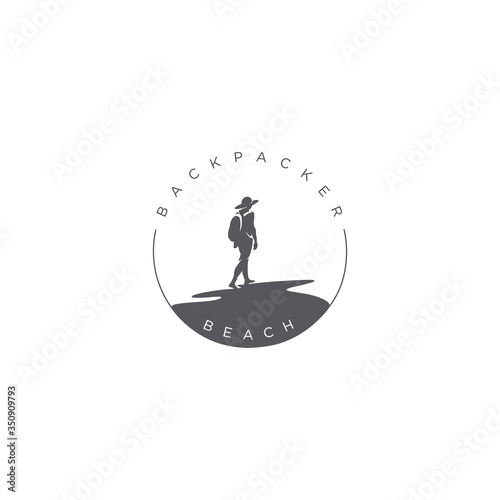 woman beach backpacker silhouette logo