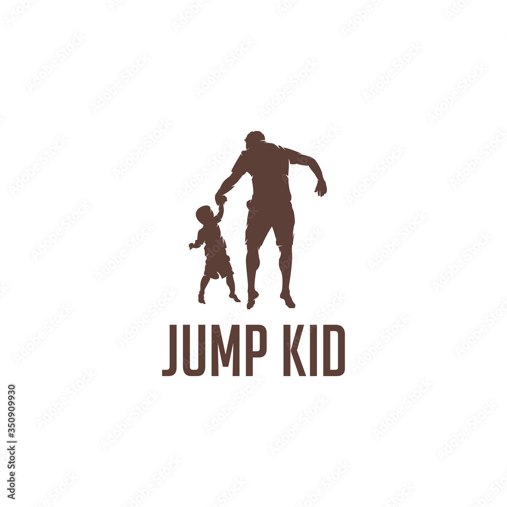 kid jumping with father silhouette logo vector