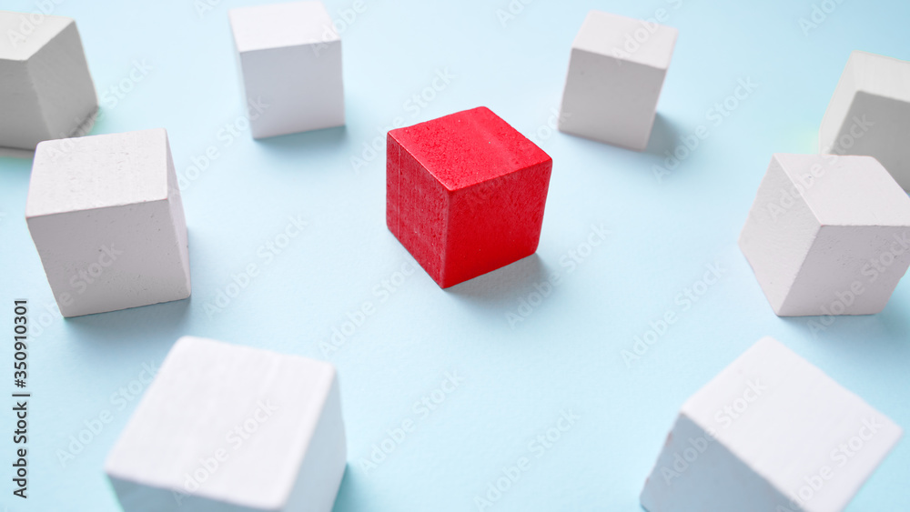 Wooden cubes blue background, business concept Wooden cubes blue background, business concept