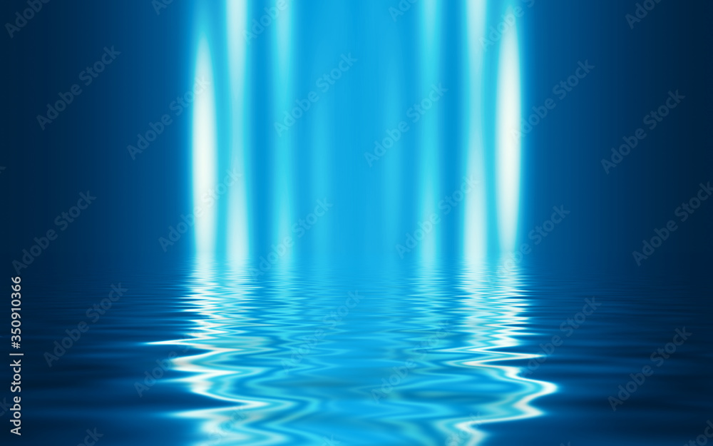 Dark abstract background. Reflection of neon figures on the water, smoke, fog. Dark abstract background. Reflection of neon figures on the water, smoke, fog.