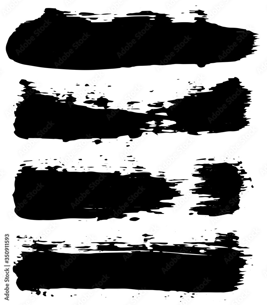 Fototapeta premium Set of black ink horizontal hand drawn brushes. Abstract isolated grunge lines, or stripes. Vector illustration.