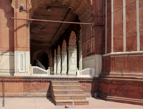 One of the side entrances to the cathedral mosque Jama Masjid. Delhi, India.