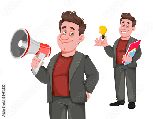 Smiling middle aged businessman, set of two poses