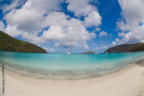 Maho Bay Beach in the Virgin Islands National Park on the caribbean island of St John in the US Virgin Islands