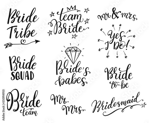 Foto Team bride calligraphy lettering vector hen party, bachelorette wedding design