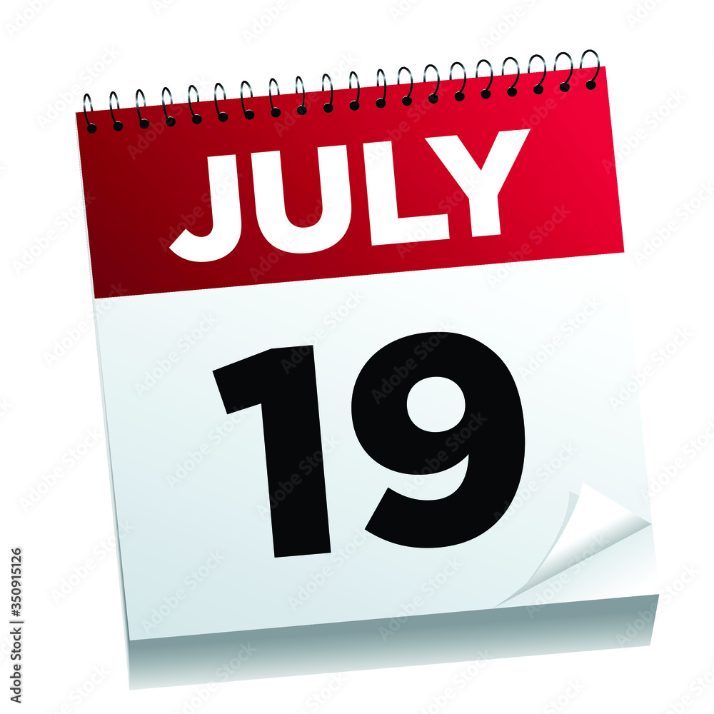 July 19th on a calendar page - illustrated. July 19th on a calendar page - illustrated.