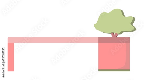 Bench with bonsai tree for garden and terrace isolated on white background. Vector flat cartoon illustration.