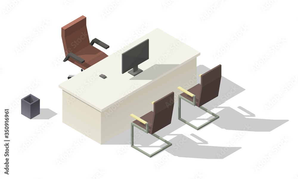 Isometric table with office chairs. Boss workplace. Isometric table with office chairs. Boss workplace.