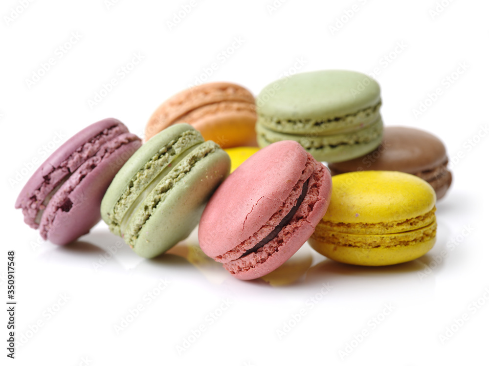 French colorful macarons isolated on white background French colorful macarons isolated on white background