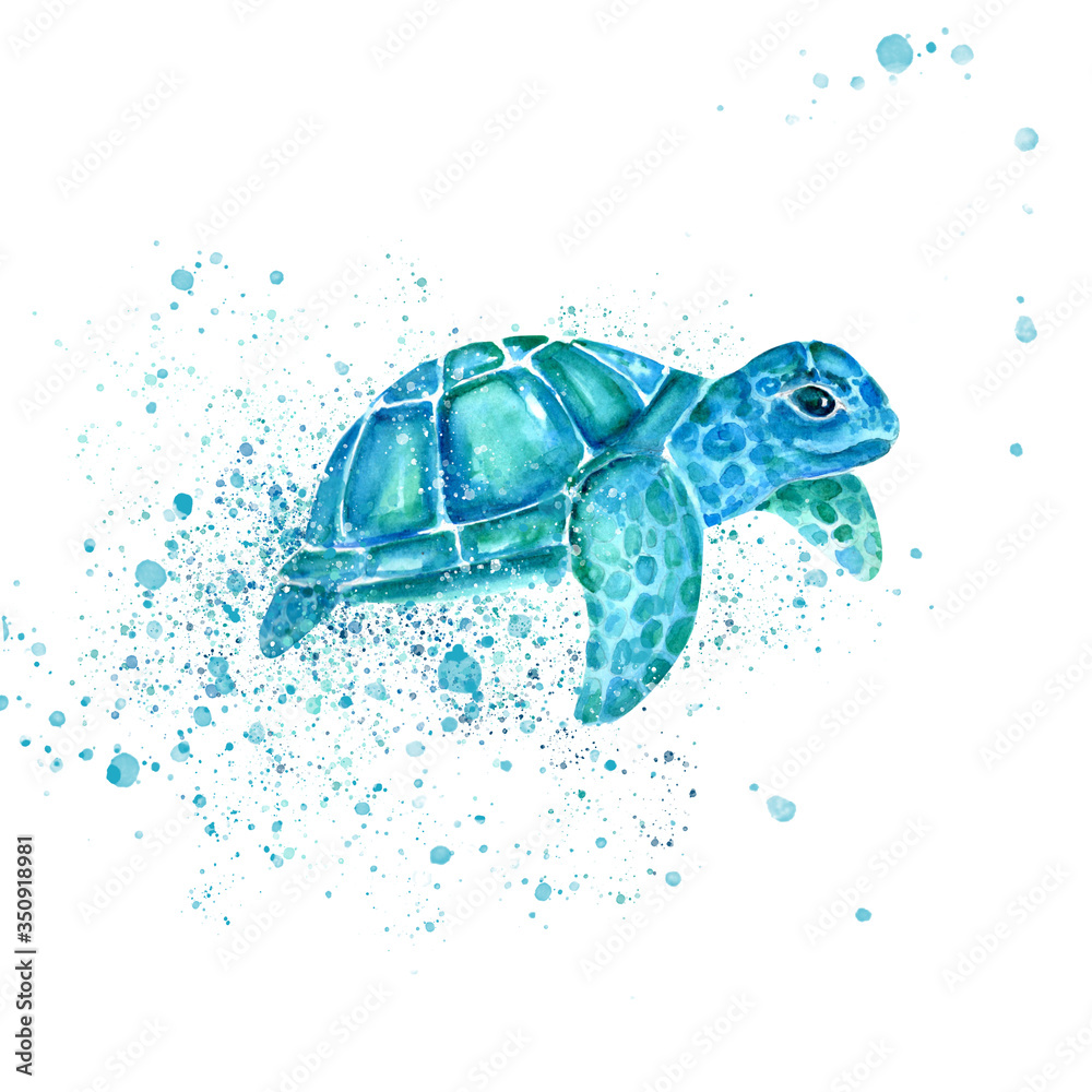 Fototapeta premium Aquarelle painting of turtle sketch art pattern illustration