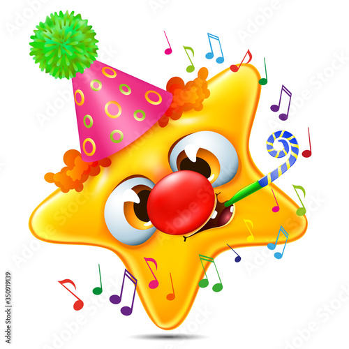 funny cartoon star emotion congratulated on his birthday with party whistle