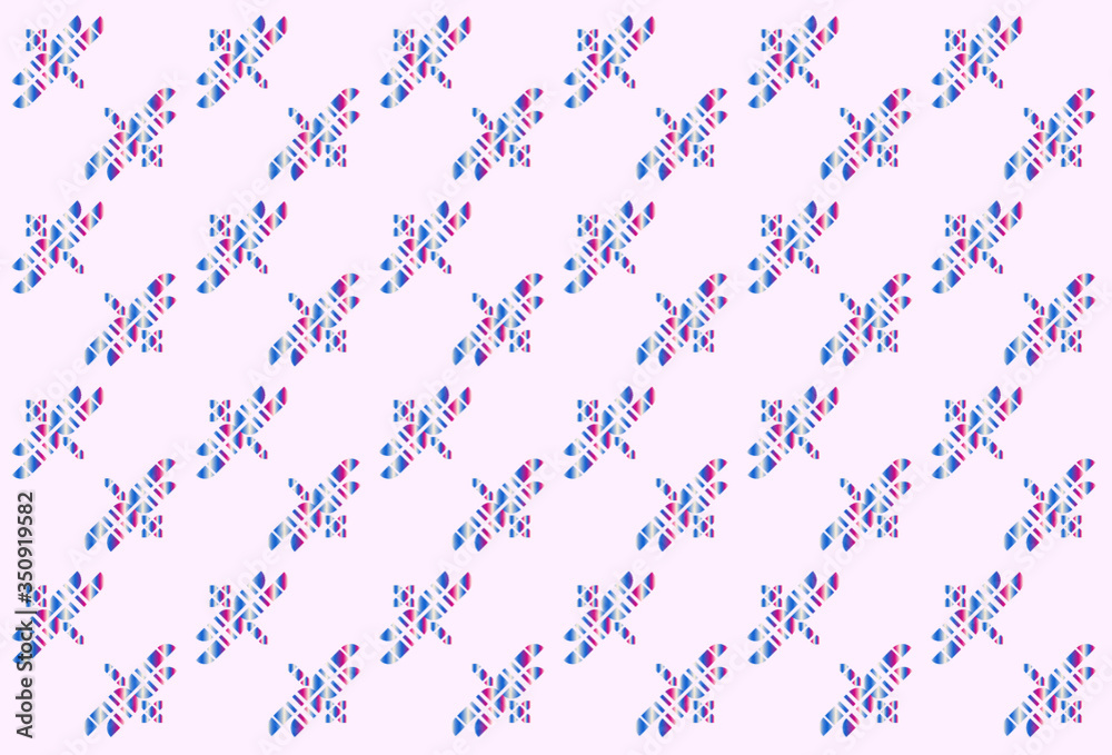 Fototapeta premium Abstract block shapes in the form of a flying insect made into a repeating pattern on a pink background