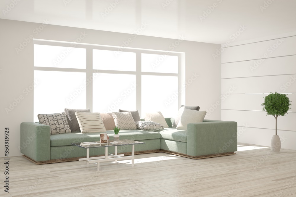 White living room with sofa. Scandinavian interior design. 3D illustration White living room with sofa. Scandinavian interior design. 3D illustration