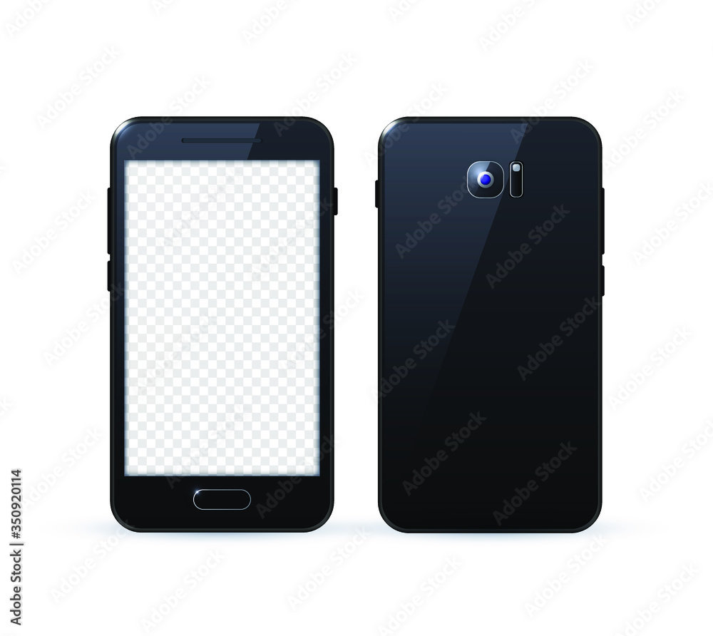 Realistic Black Detailed Smartphone Mockup on White Background . Isolated Vector Elements Realistic Black Detailed Smartphone Mockup on White Background . Isolated Vector Elements