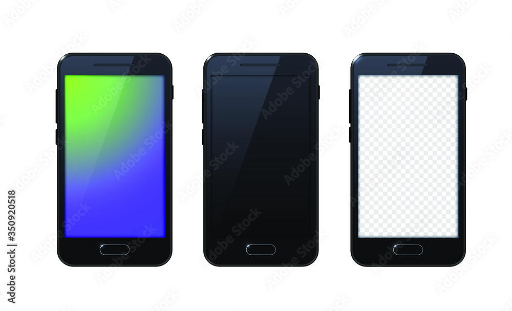 Realistic Black Detailed Smartphone Mockup on White Background . Isolated Vector Elements Realistic Black Detailed Smartphone Mockup on White Background . Isolated Vector Elements