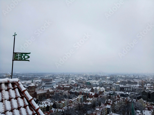 Aerial view of the city in winter. Gdansk, Poland