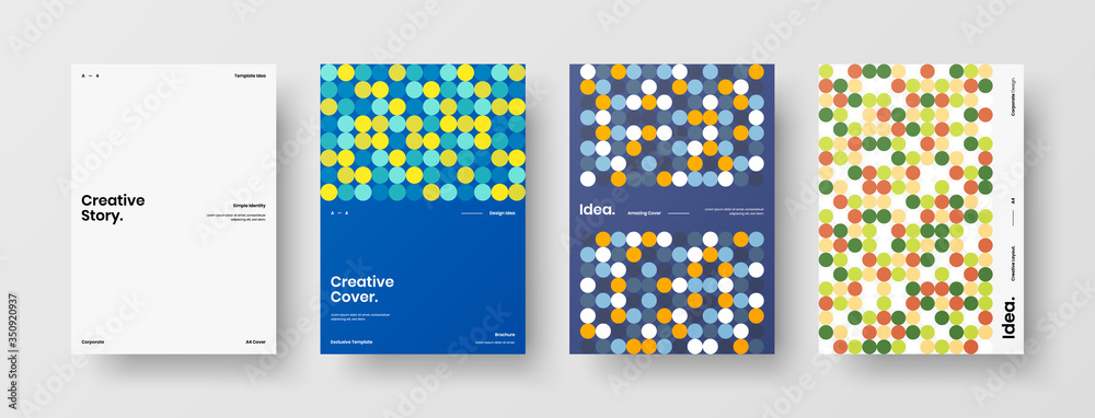 Company identity brochure template collection. Business presentation vector A4 vertical orientation front page mock up set. Corporate report cover abstract geometric illustration design layout bundle. Company identity brochure template collection. Business presentation vector A4 vertical orientation front page mock up set. Corporate report cover abstract geometric illustration design layout bundle.